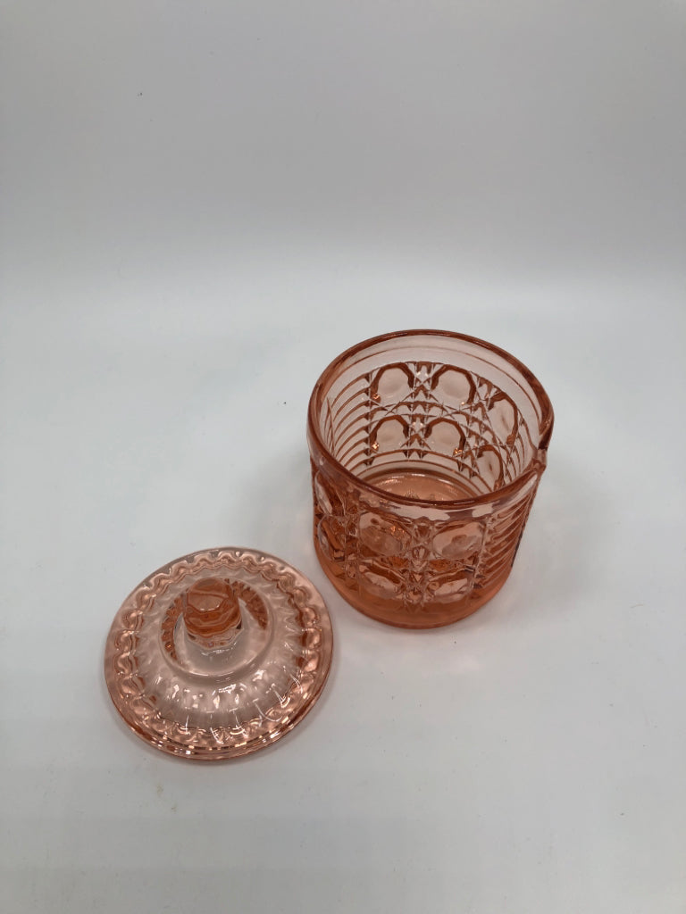 VTG PINK GLASS JELLY JAM JAR.