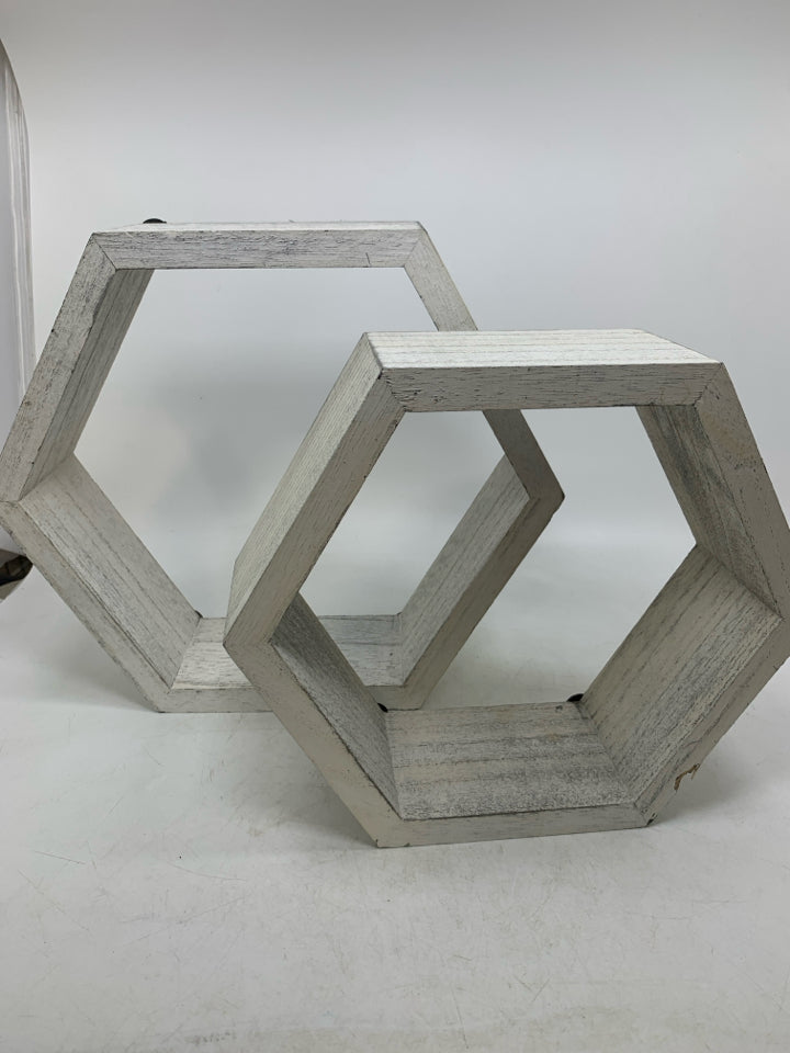 2 DISTRESSED OCTAGON SHELVES.