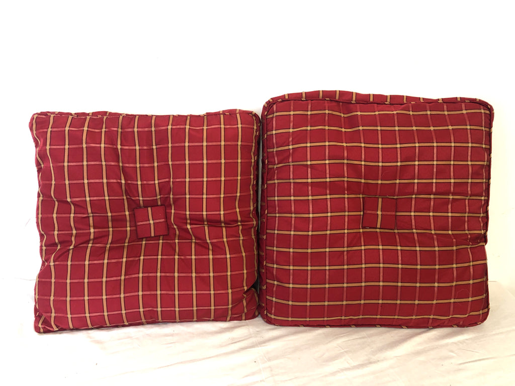 2 RED PLAID SEAT CUSHIONS.