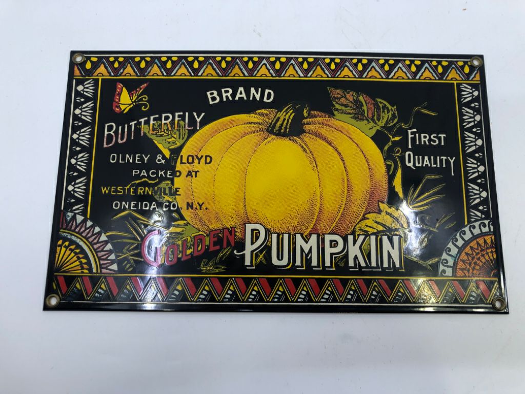 GOLDEN PUMPKIN METAL PORCELAIN ENAMEL SIGN.