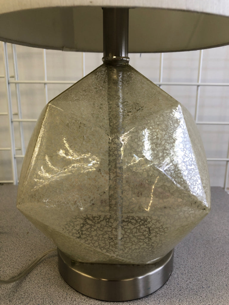 GOLD ABSTRACT BASE LAMP W WHITE SHADE.