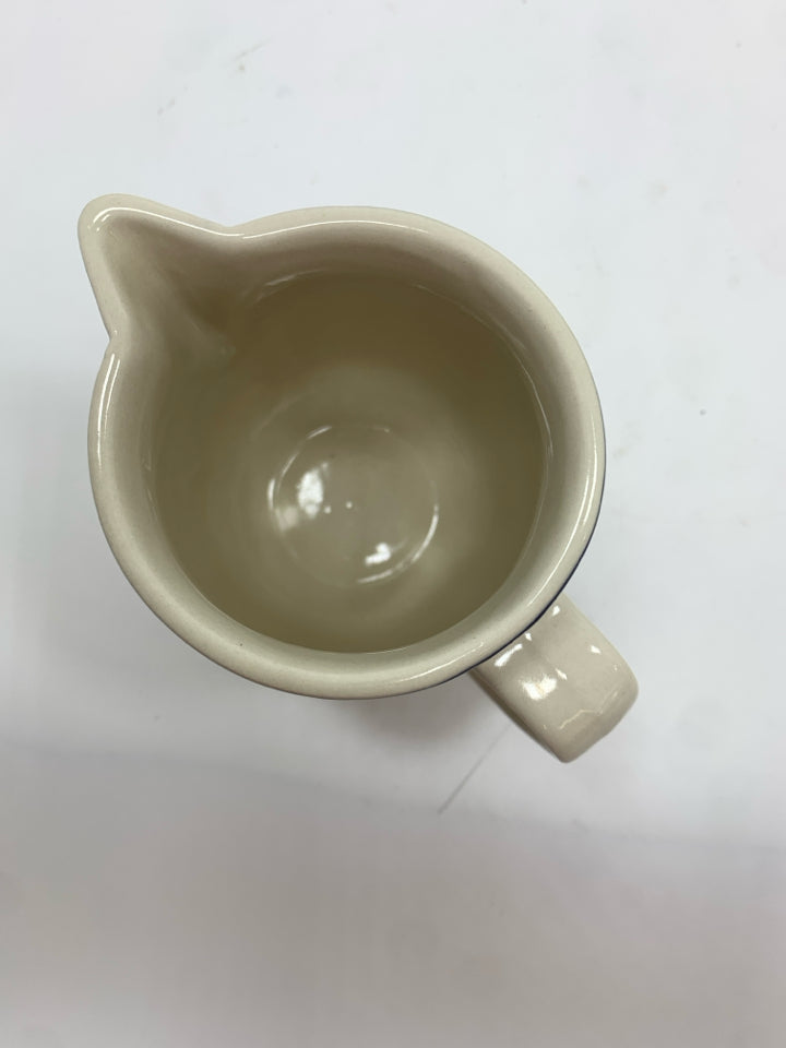 2PC CREAM BLUE RIM SUGAR CREAMER SET.