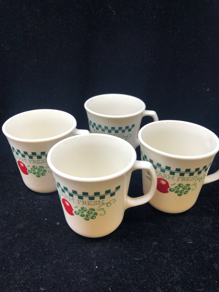 4 APPLE PATTERN CORELLE MUGS.