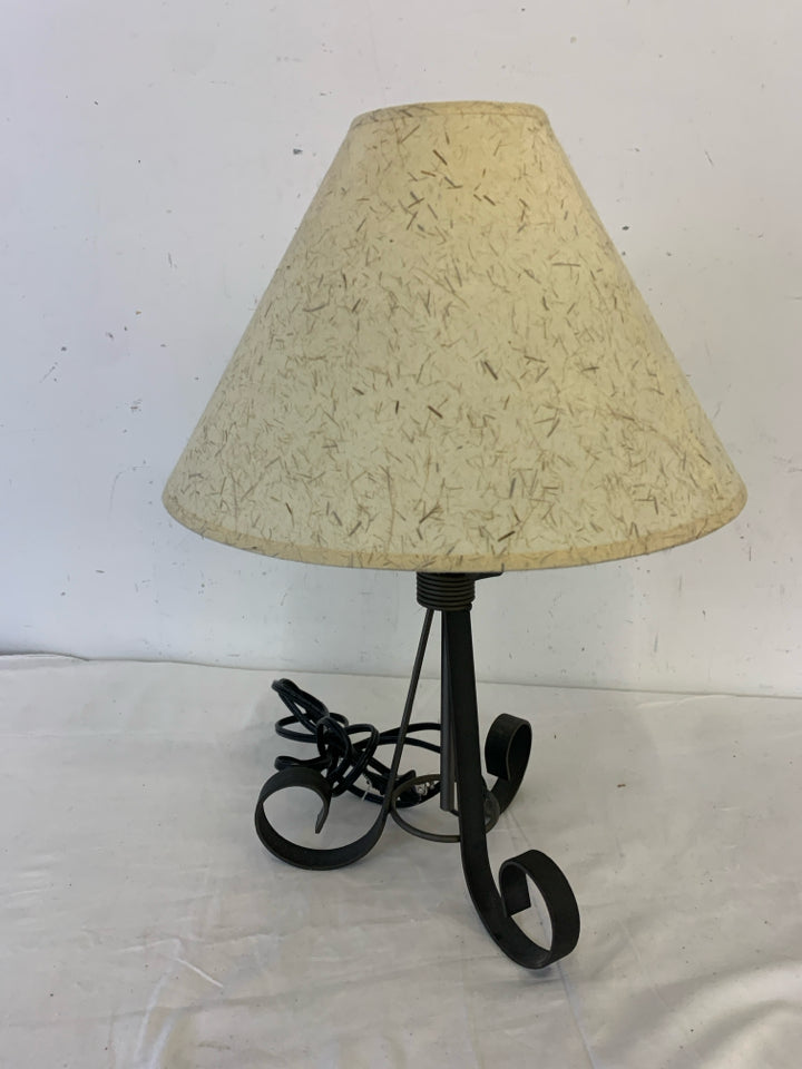 SHORT BLACK BASE LAMP W CREAM SHADE.