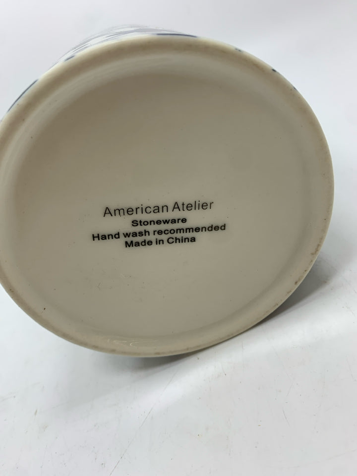 AMERICAN ATELIER STONEWARE BLUE/WHITE VASE.