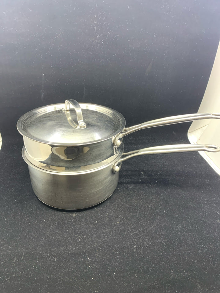 3 PC CUISINART STAINLESS STEEL  STEAMER/SAUCE PAN.