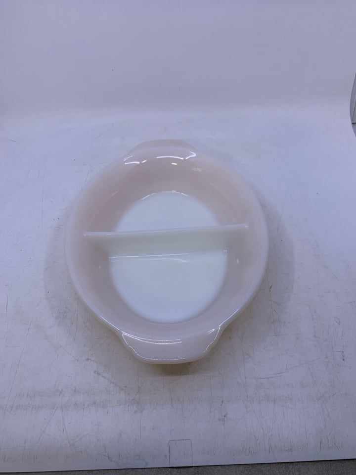 VTG OVAL IRIDESCENT ORANGE DIVIDED BAKING DISH.