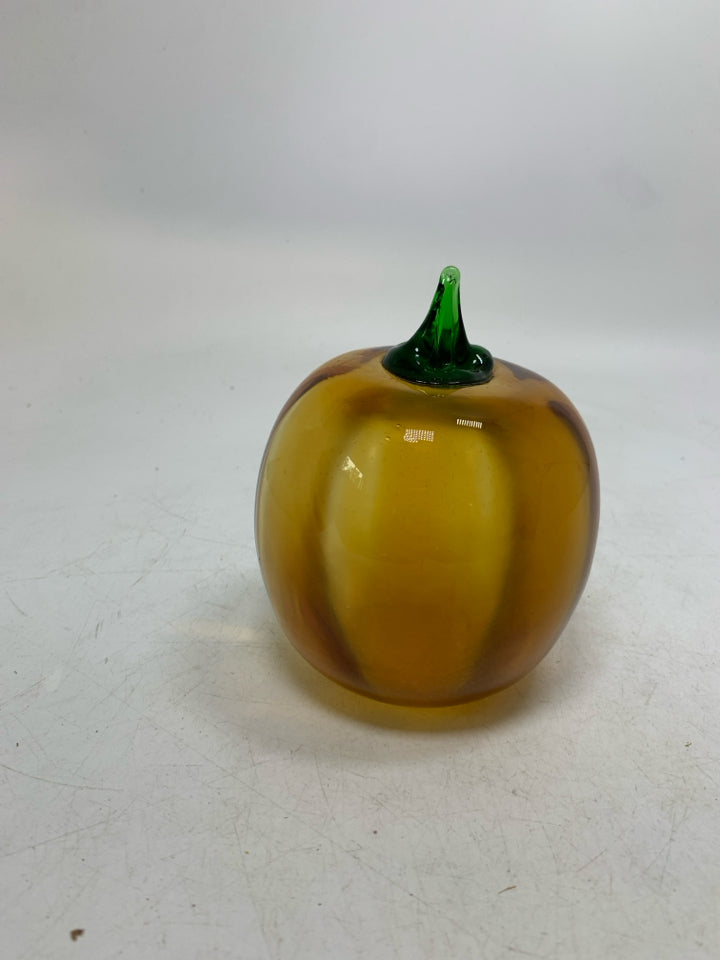 YELLOW BLOWN GLASS PUMPKIN 4 "H