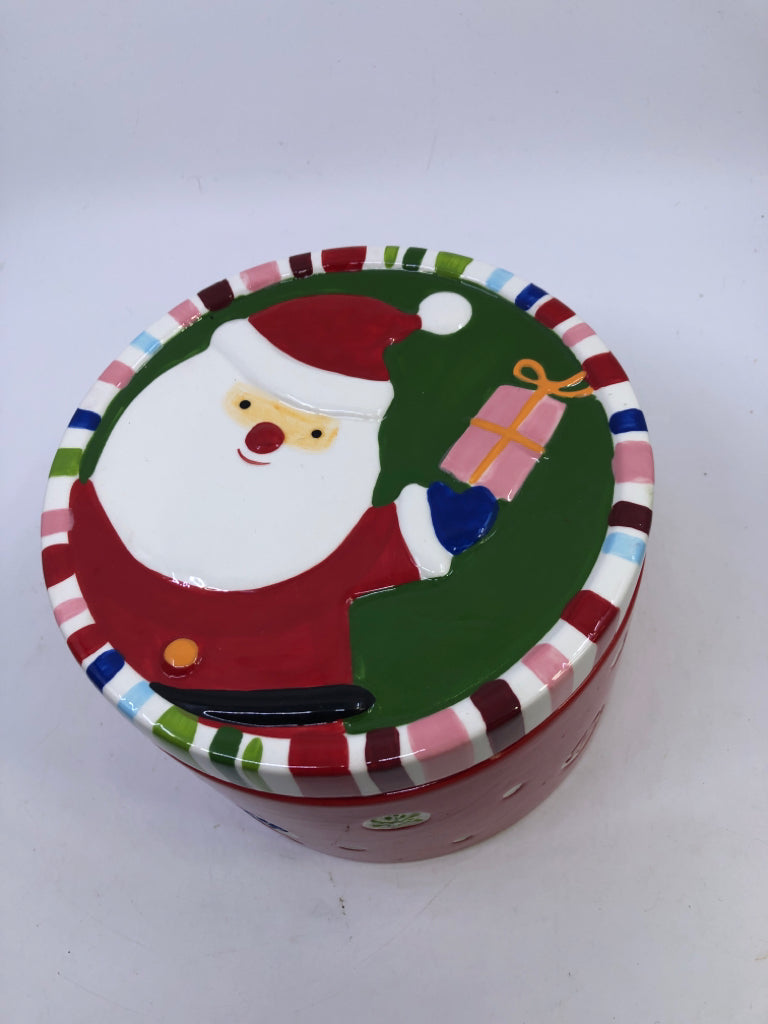 ROUND SANTA COOKIE JAR/ SERVER.