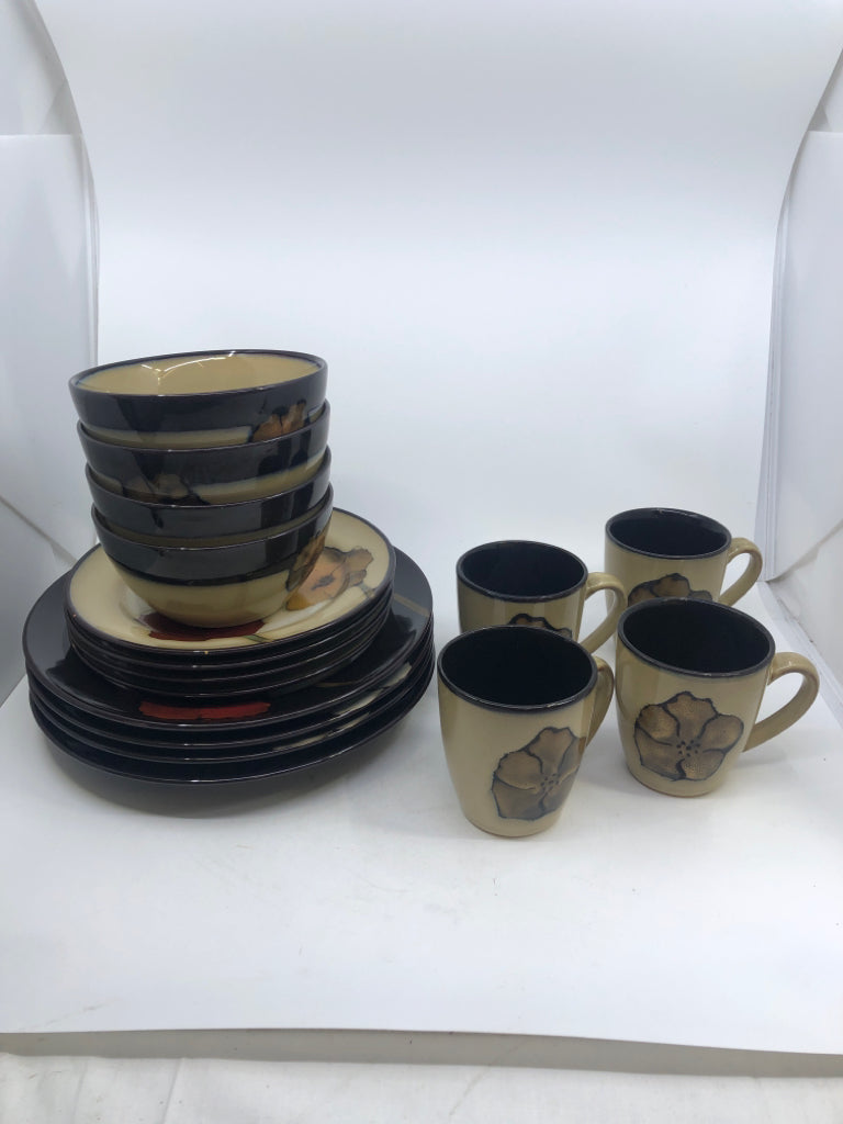 16 PC SCV 4 PAINTED POPPIES PATTERN.