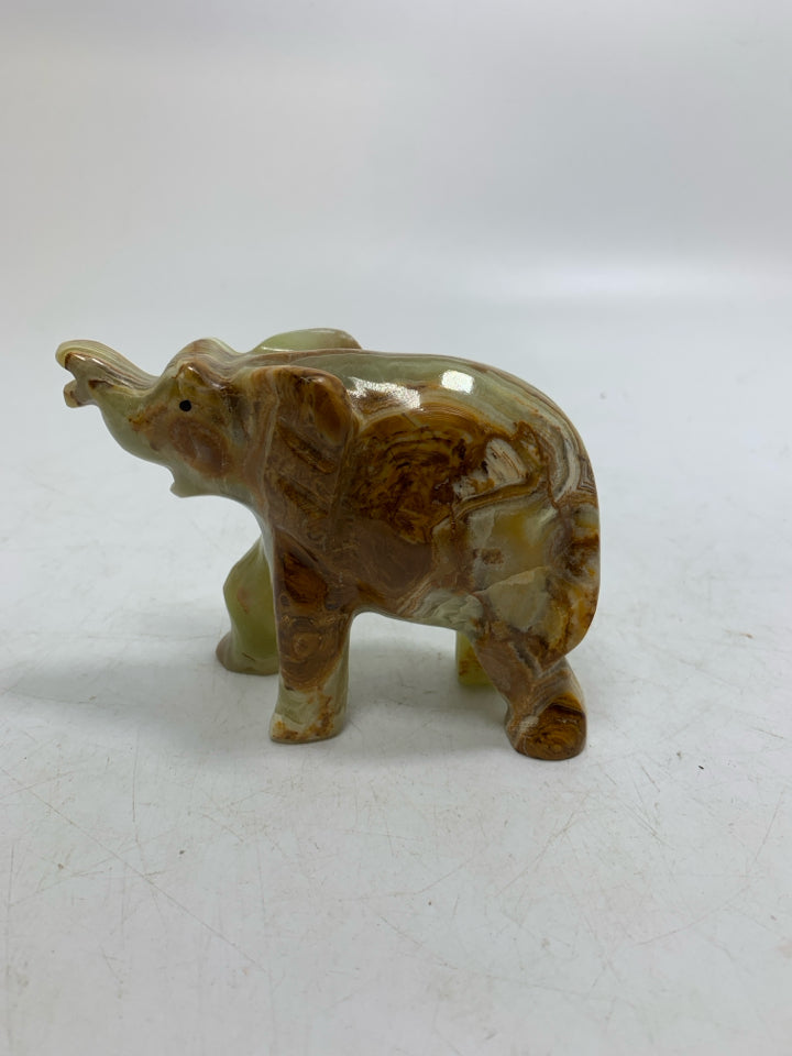 MULTI COLORED STONE ELEPHANT FIGURINE.