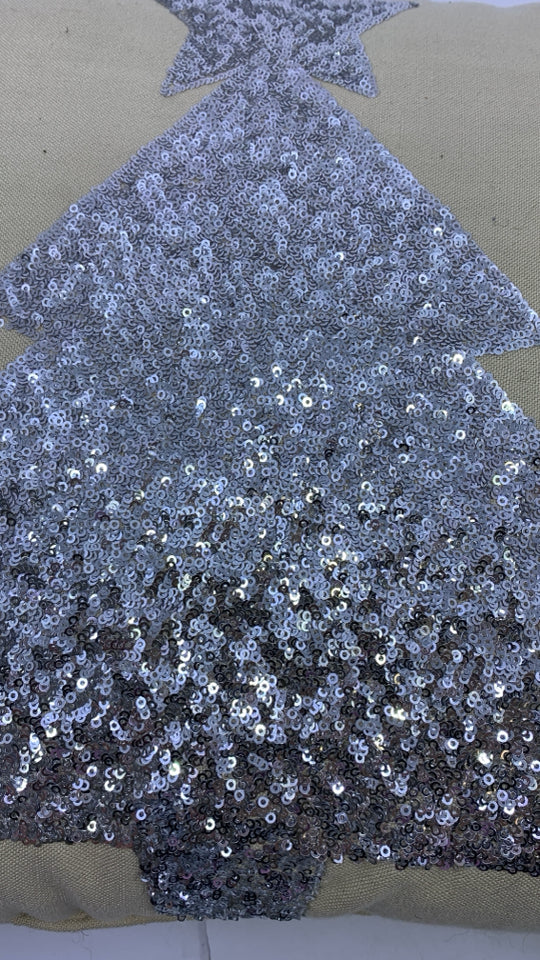 SILVER SEQUINS CHRISTMAS TREE PILLOW.