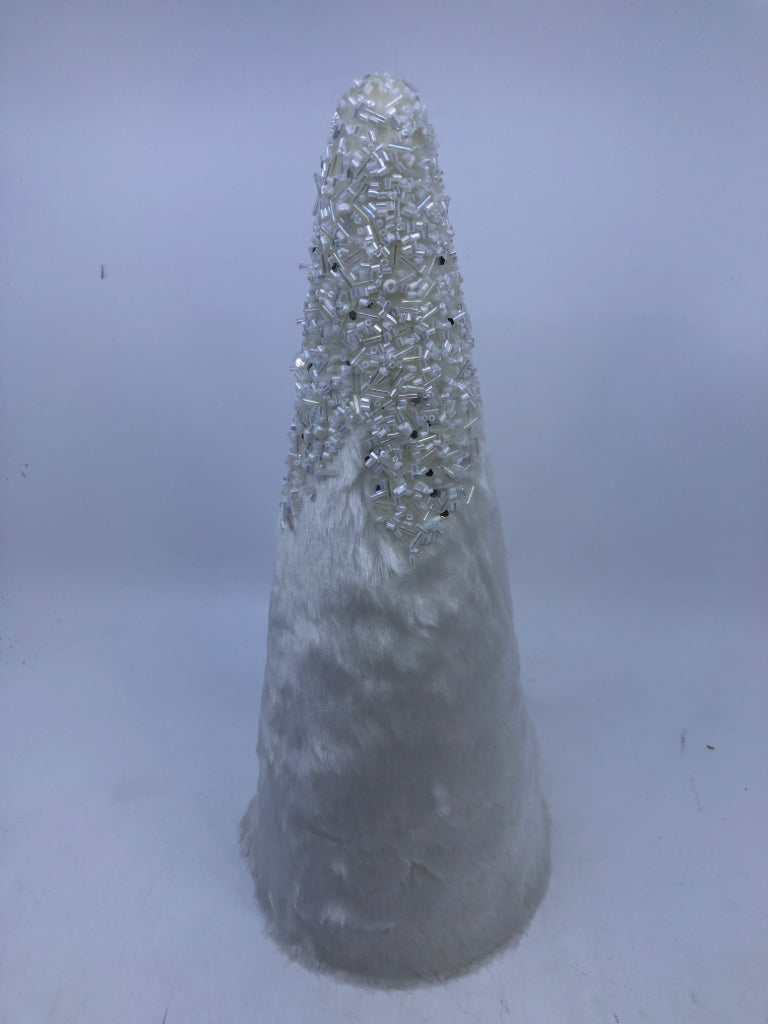 FUZZY WHITE WITH BEADS CHRISTMAS TREE DECOR.