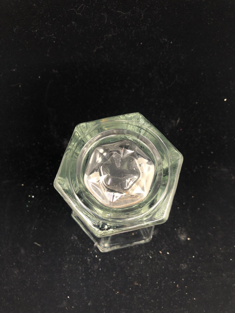 FLARED TOP GLASS HEXAGON SHAPE VASE.