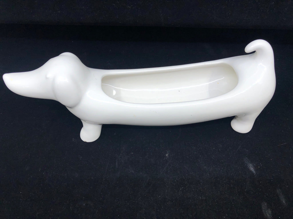 WHITE PIER 1 WEINER DOG PLANTER.