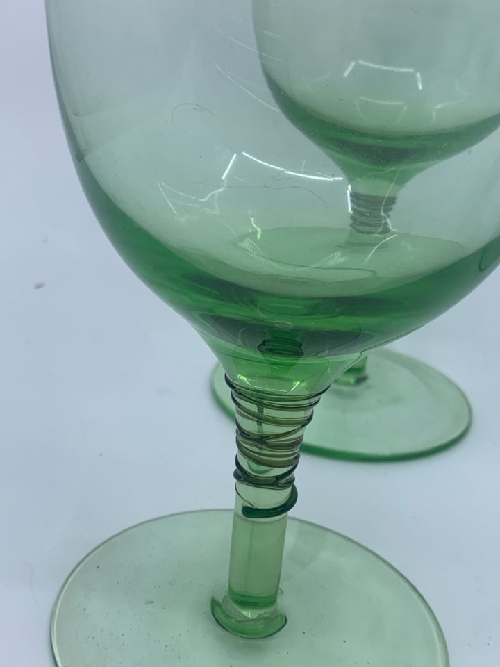 6 GREEN GLASS WINE GLASSES.