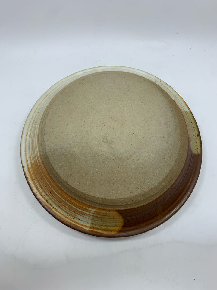 BROWN STONEWARE POTTERY CHIP N DIP SERVER.