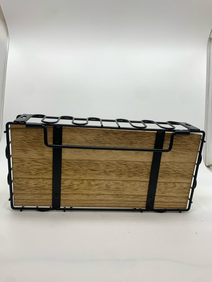 SM METAL & WOOD HANGING WALL SHELF W/BAG OF HARDWARE.