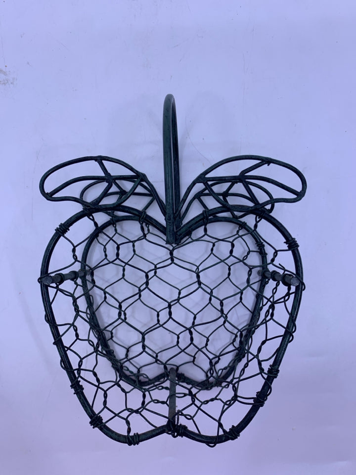 SMALL GREEN APPLE CHICKEN WIRE BASKET.