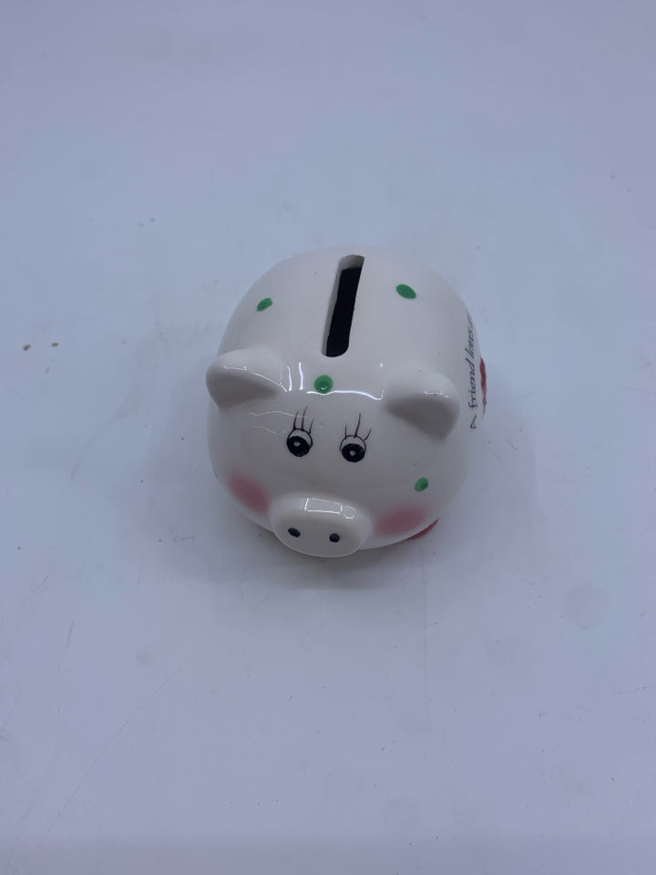 WHITE PIGGY BANK RED FLOWER "A FREIND".