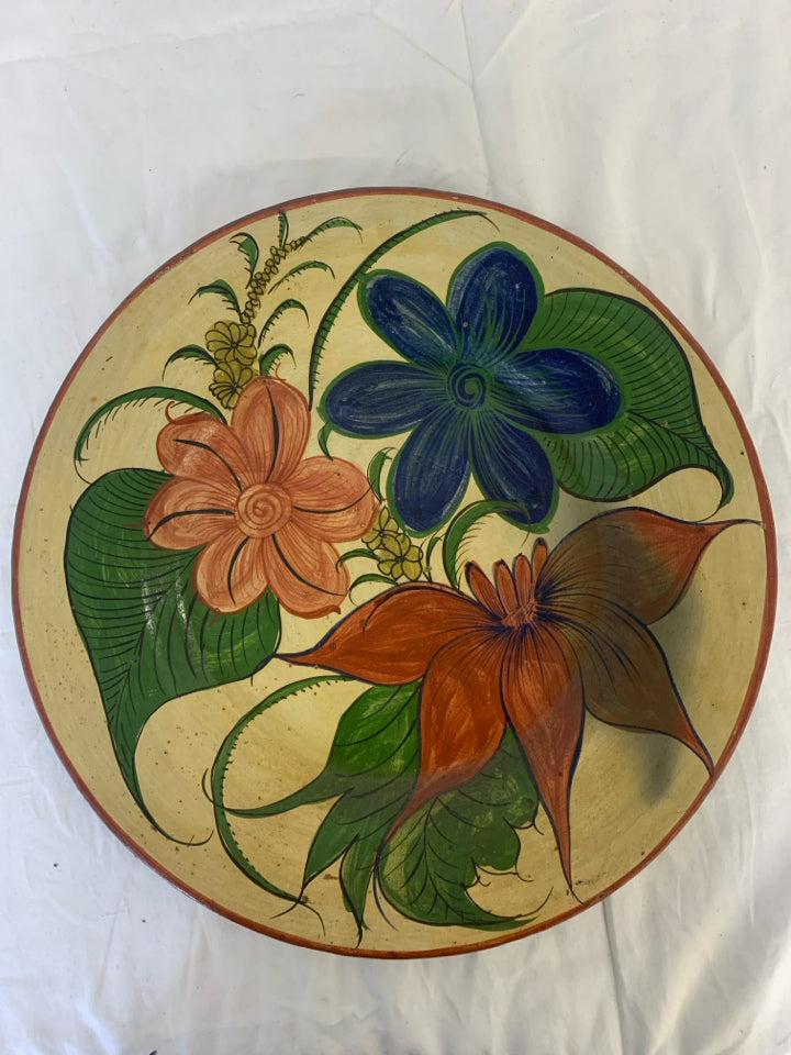 POTTERY FLORAL PAINTED DECORATIVE SERVER- MEXICO .