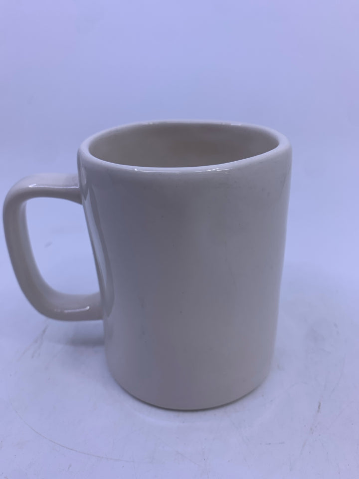WHITE "BARK" COFFEE MUG-RAE DUNN.