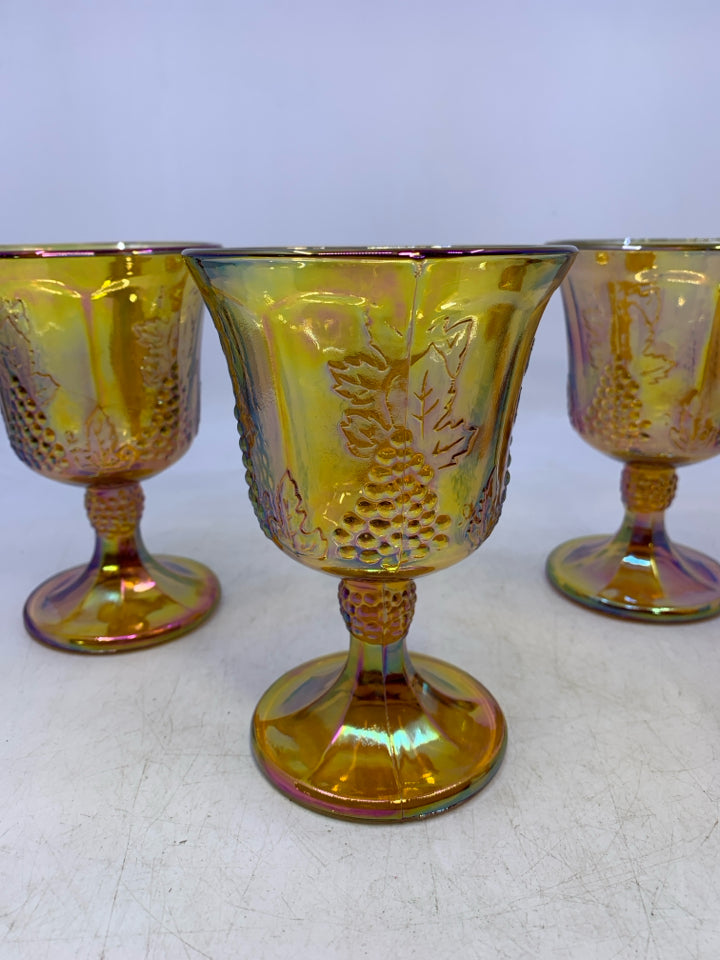 4 VTG GRAPES CARNIVAL GLASS SMALL GOBLETS.