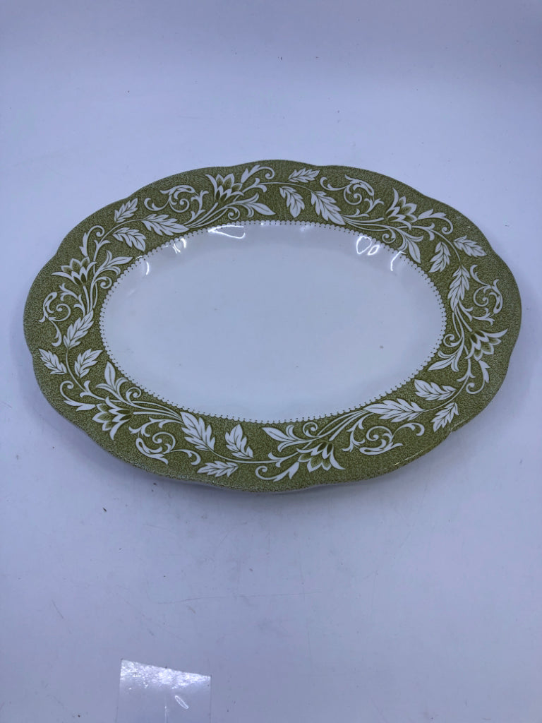 OVAL SERVING PLATTER W/ GREEN LEAVES DETAIL EDGE STAFFORDSHIRE.