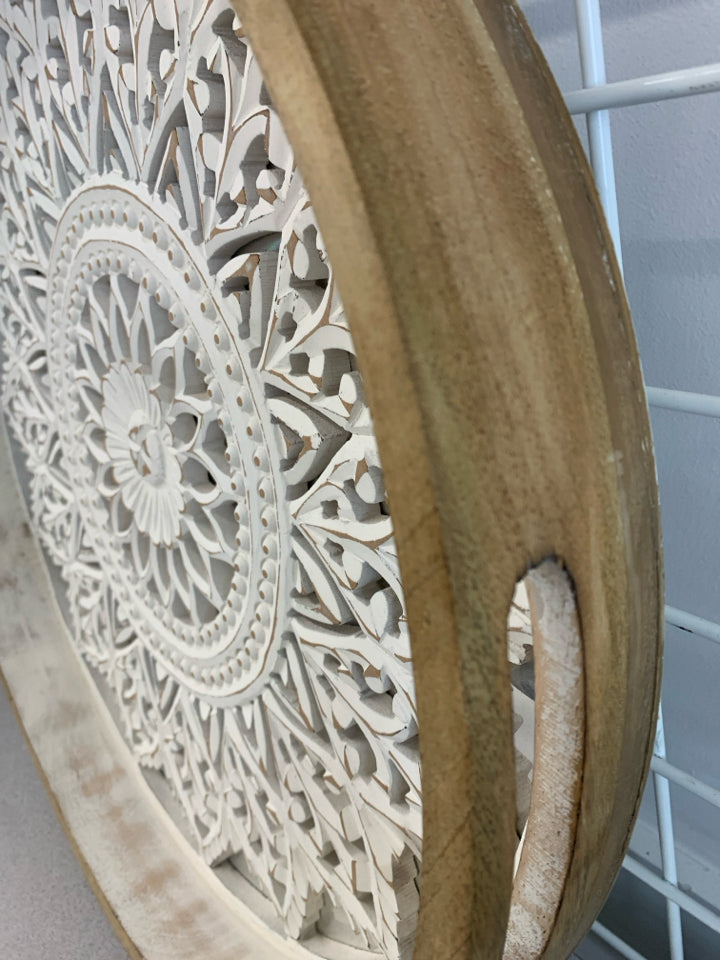 DISTRESSED WOODEN MANDALA TRAY.