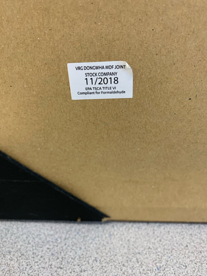 BROWN WOODEN SHELVES & MIRROR WALL HANGING.