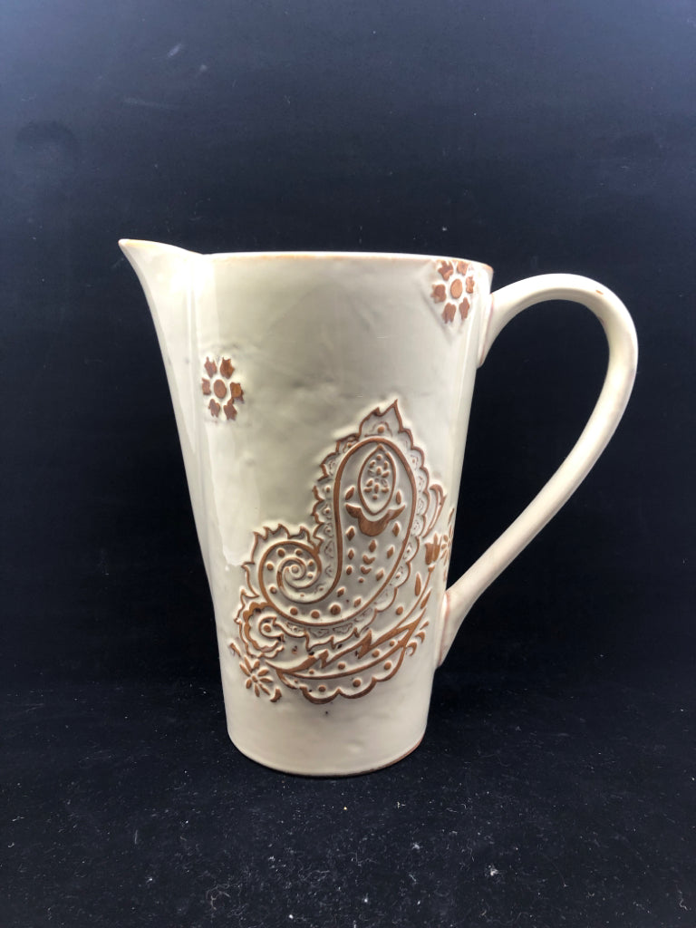 LARGE CREAM W BROWN ACCENTS PITCHER.