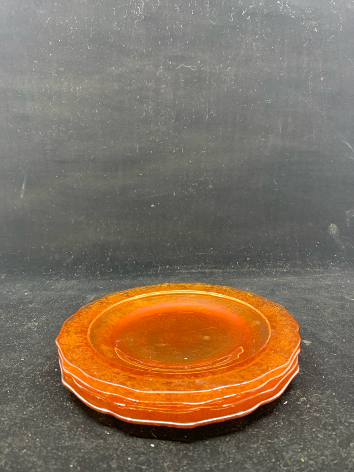 4 VTG CARNIVAL GLASS SMALL SNACK PLATES.