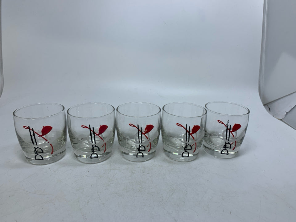 5 VTG EQUESTRIAN STYLE SHOT GLASSES.