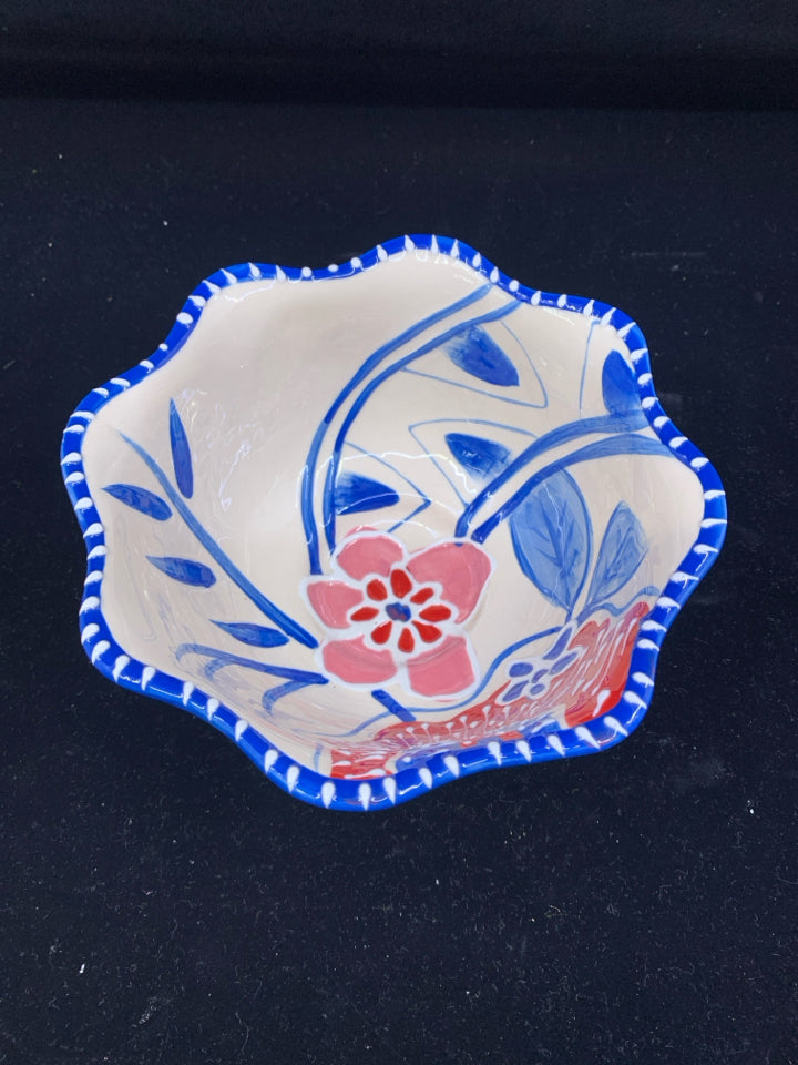 BLUE PINK AND RED FLORAL BOWL.