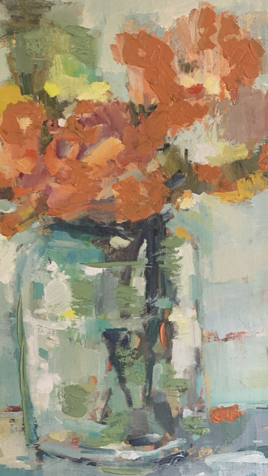 ABSTRACT FLOWERS IN VASE CANVAS WALL ART.