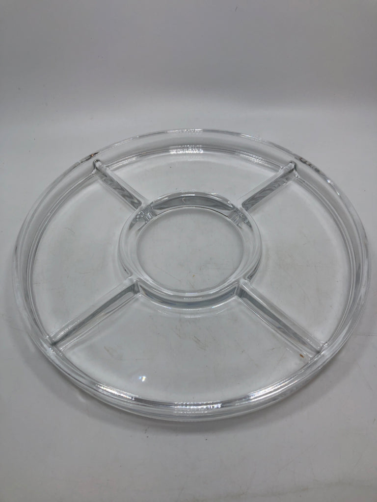 3PC DIVIDED GLASS SERVING DISH W/DOME COVER.