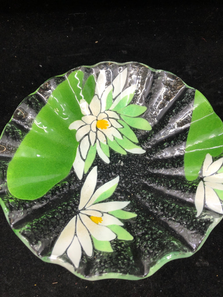 FUSED GLASS WATER LILY PLATE.