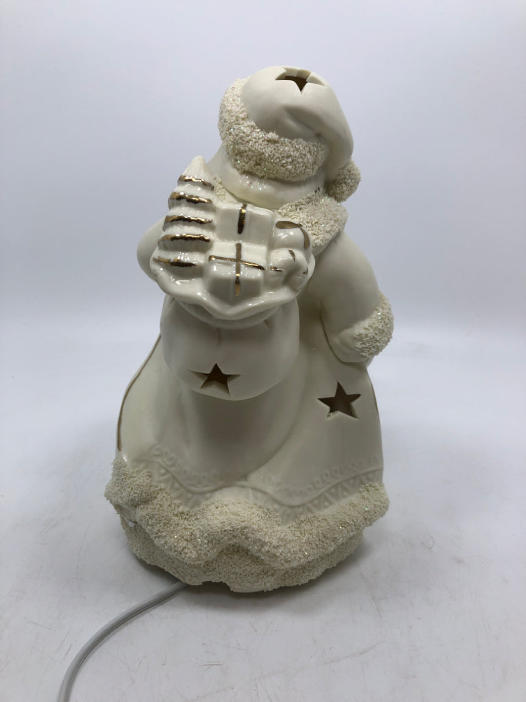 IVORY LIGHT UP SANTA W/ SNOWMAN/REINDEER JEWELED BOTTOM LIGHT.