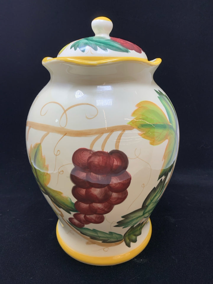 GRAPE PAINTED COOKIE JAR.