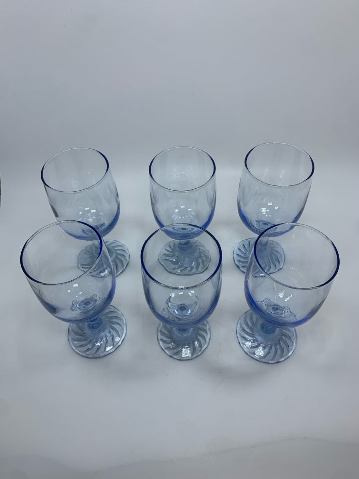 6 BLUE GLASS GOBLETS.