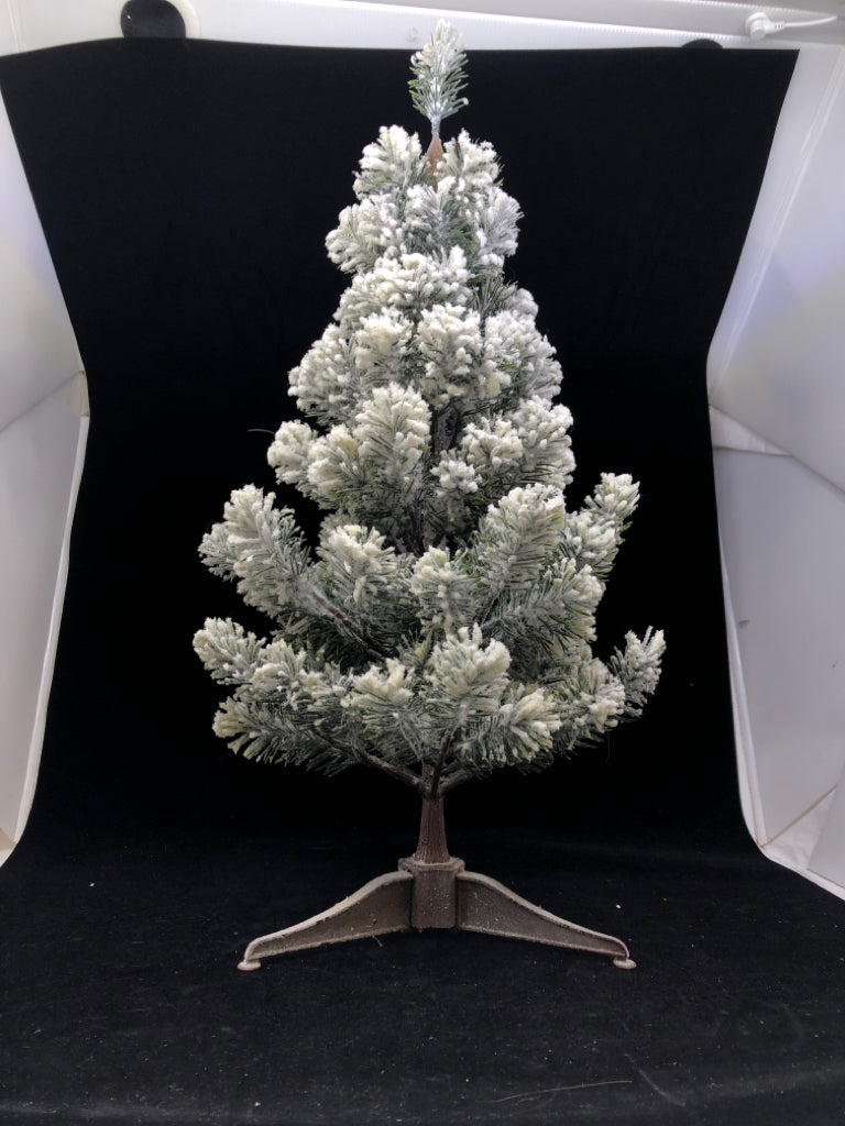 FAUX SNOW TREE W GREY STAND.