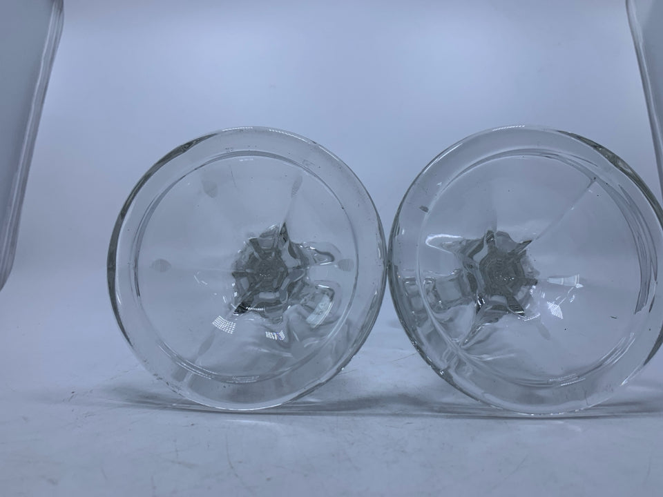 CLEAR GLASS TAPERED CANDLE HOLDER W/ ETCHED FLOWERS.