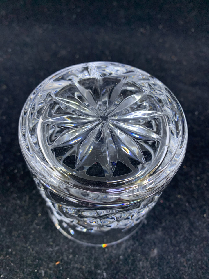 4 ETCHED GLASS CRYSTAL DOUBLE OLD FASHIONED GLASSES.