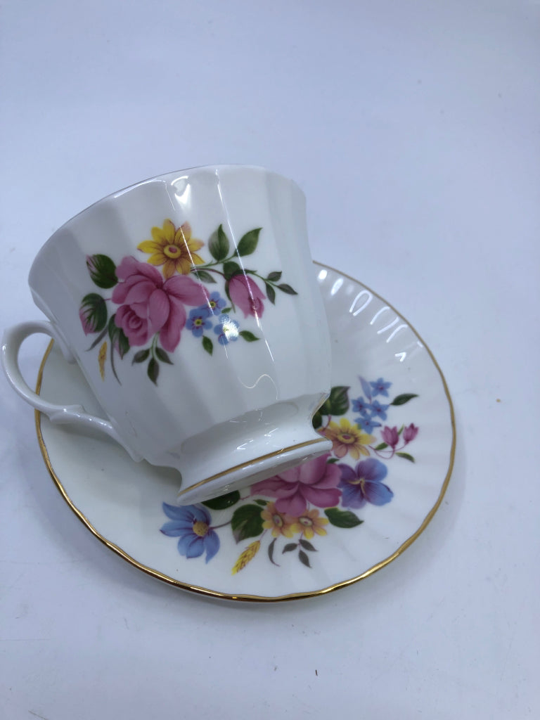 PINK AND YELLOW TEACUP AND SAUCER-ROYAL VICTORIAN.