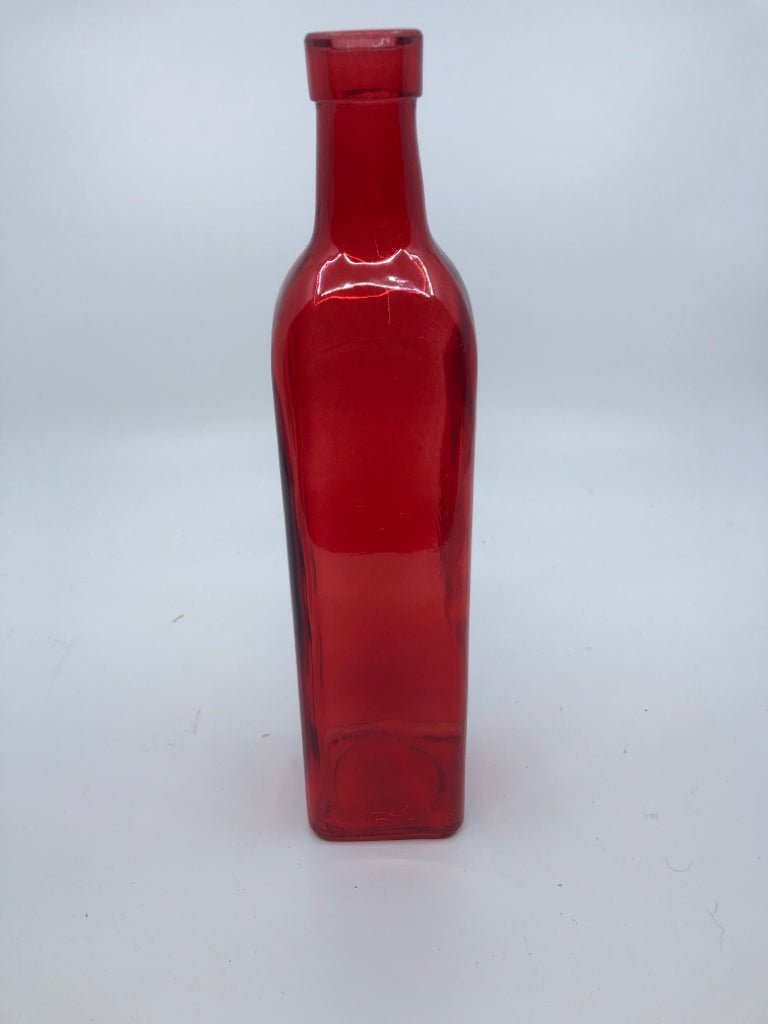 RED GLASS BOTTLE.