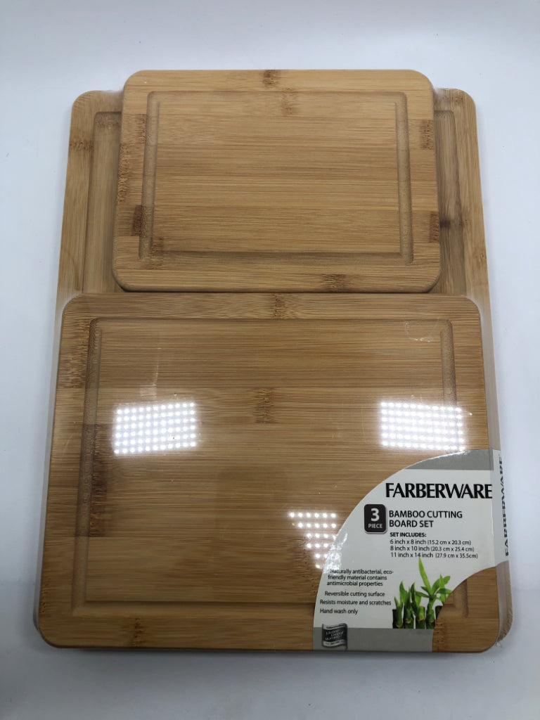 NIP FARBERWARE 3PC BAMBOO CUTTING BOARDS.