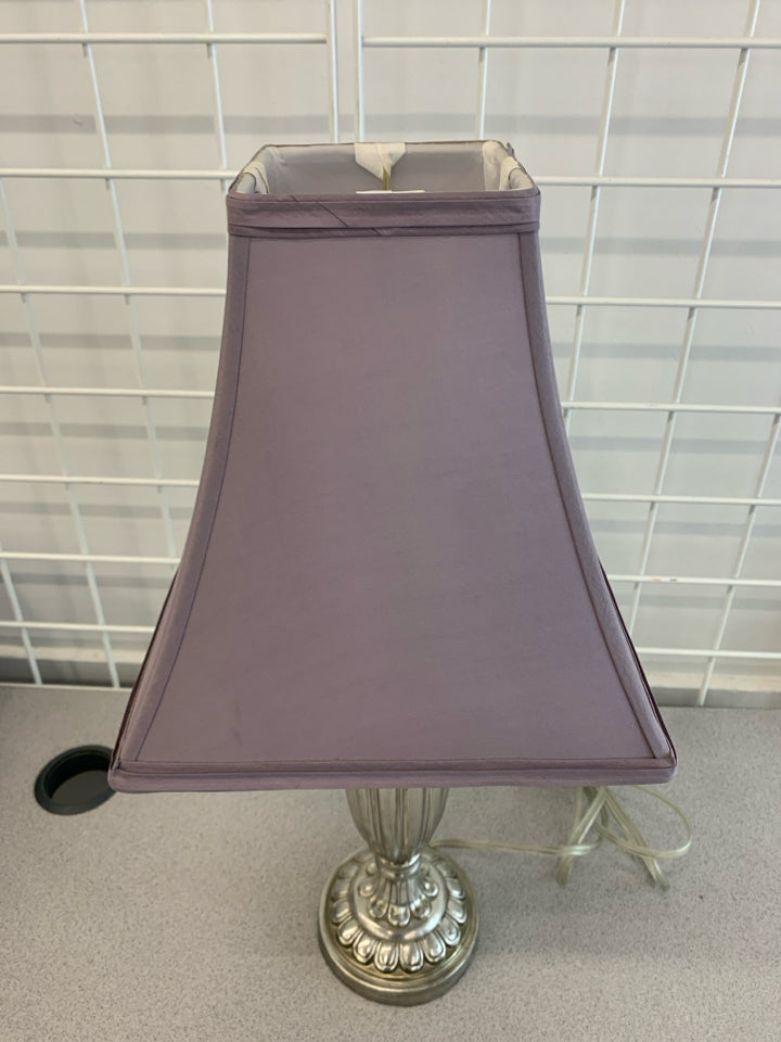 SM SILVER LAMP W/PURPLE FLARE SHADE.