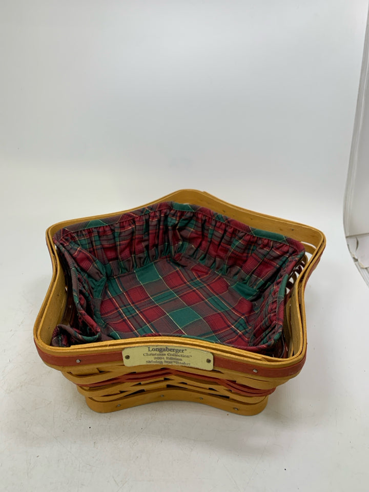 VTG LONGABERGER SHINING STAR PLAID LINER & PROTECTOR BASKET CHRISTMAS COLLECTION