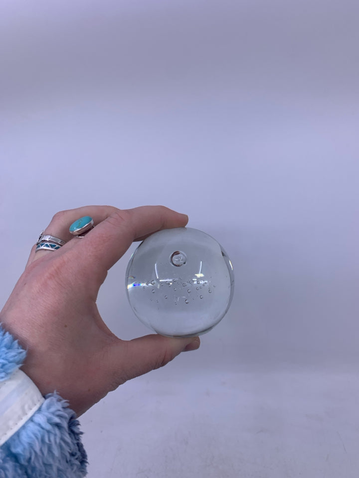 CLEAR GLASS SPHERE W/ BUBBLES.
