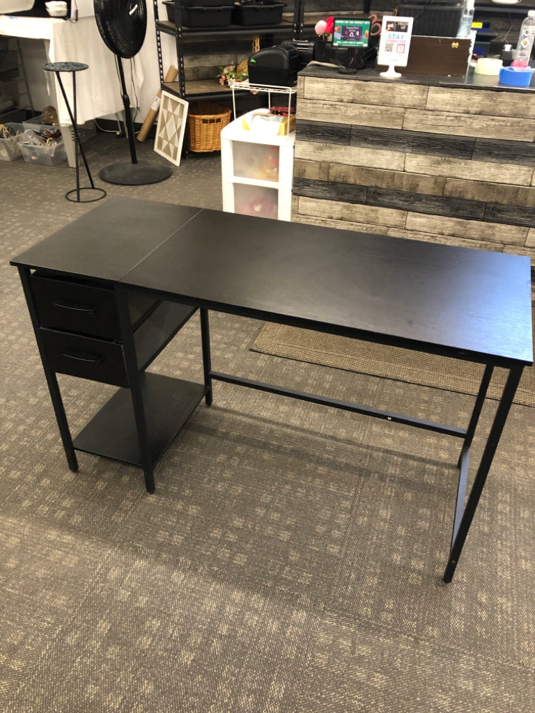BLACK DESK WITH 2 CLOTH DRAWERS.